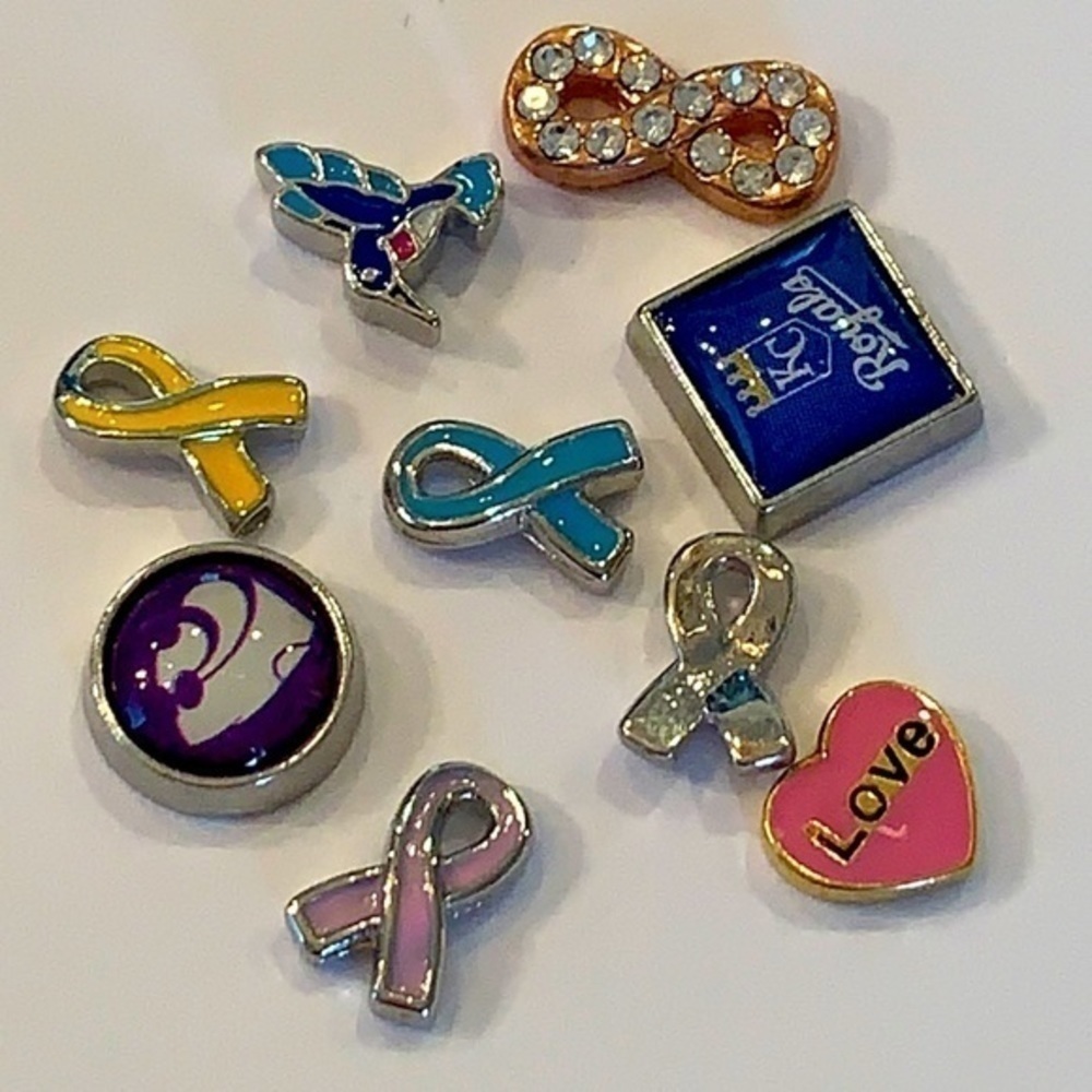 💐5/25 9 locket charms cancer ribbons bird love